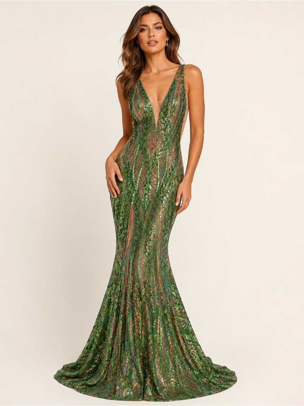 NWT JOVANI Green High Glam Sequin Prom Gown 22770 ~ Size 4 ~ Retail $829